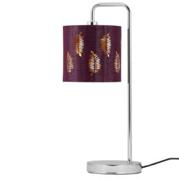 First Choice Lighting Chrome Arched Table Lamp with Burgundy Fern Cut Out Shade in Silver
