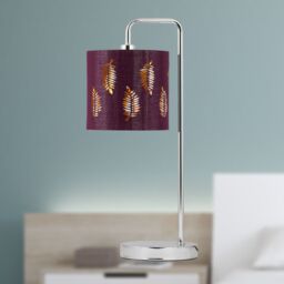 First Choice Lighting Chrome Arched Table Lamp with Burgundy Fern Cut Out Shade in Silver - thumbnail 3
