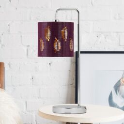 First Choice Lighting Chrome Arched Table Lamp with Burgundy Fern Cut Out Shade in Silver - thumbnail 2