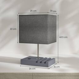 HOMCOM Table Lamp with 3 Slots, Bedside Lamp with Solid Wood Base in Grey - thumbnail 3