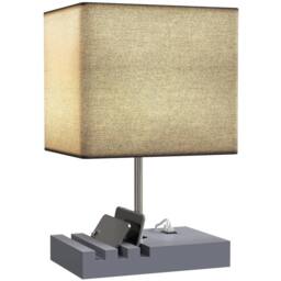 HOMCOM Table Lamp with 3 Slots, Bedside Lamp with Solid Wood Base in Grey - thumbnail 2