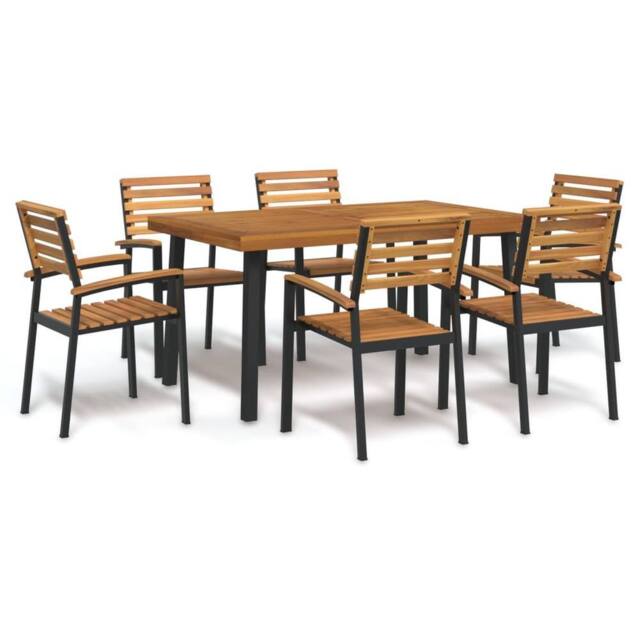 Berkfield Home 7 Piece Garden Dining Set Solid Wood Acacia & Metal in Brown - image 1