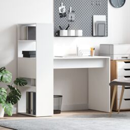 Berkfield Home Desk with Storage White 113x54x120 cm Engineered Wood - Size: 113 x 54 x 120 cm - thumbnail 1