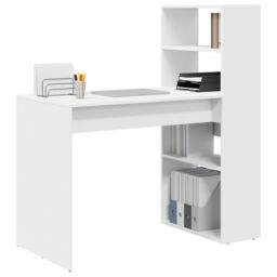 Berkfield Home Desk with Storage White 113x54x120 cm Engineered Wood - Size: 113 x 54 x 120 cm - thumbnail 3
