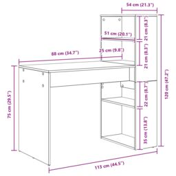 Berkfield Home Desk with Storage White 113x54x120 cm Engineered Wood - Size: 113 x 54 x 120 cm - thumbnail 9