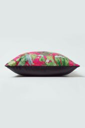Homescapes Hot Pink Tropical Leaf Velvet Cushion 46 x 46 cm - thumbnail 4