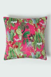 Homescapes Hot Pink Tropical Leaf Velvet Cushion 46 x 46 cm