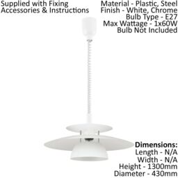 Loops Pendant Light Colour White Chrome Plated Shade White Steel Bulb E27 1x60W - thumbnail 2