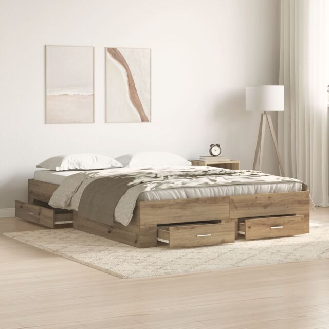 Berkfield Home Bed Frame with Drawers Artisan oak Engineered wood 140 x 200 cm in Brown - image 1