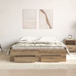 Berkfield Home Bed Frame with Drawers Artisan oak Engineered wood 140 x 200 cm in Brown - thumbnail 4