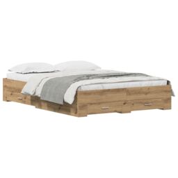Berkfield Home Bed Frame with Drawers Artisan oak Engineered wood 140 x 200 cm in Brown - thumbnail 3