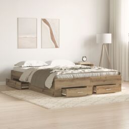 Berkfield Home Bed Frame with Drawers Artisan oak Engineered wood 140 x 200 cm in Brown