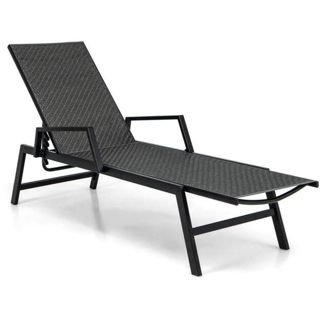 Costway Wicker Outdoor Chaise Lounge Adjustable Rattan Garden Lounge Chair in Brown