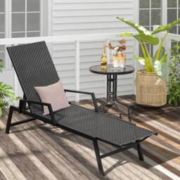 Costway Wicker Outdoor Chaise Lounge Adjustable Rattan Garden Lounge Chair in Brown - thumbnail 8