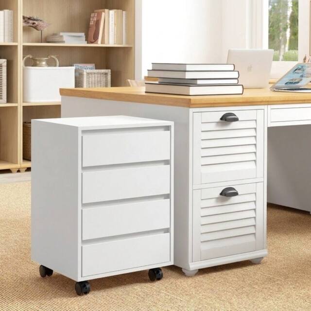 STILVORA Four-Drawer Office Filing Cabinet with Wheels in White - image 1