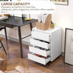 STILVORA Four-Drawer Office Filing Cabinet with Wheels in White - thumbnail 6