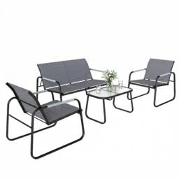 OUTSUNNY Garden Sofa Set with Loveseat, 2 Armchairs, Tempered Glass Table in Grey - thumbnail 2