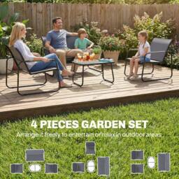 OUTSUNNY Garden Sofa Set with Loveseat, 2 Armchairs, Tempered Glass Table in Grey - thumbnail 4