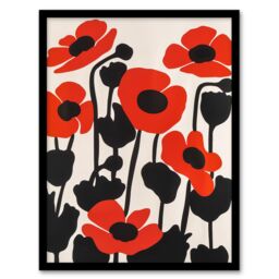 "Artery8 Simple Poppy Flowers in Bloom Graphic Design Framed Art Print in Red - Size: W12"" x H16""" - thumbnail 1