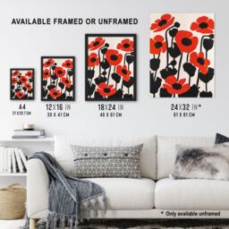 "Artery8 Simple Poppy Flowers in Bloom Graphic Design Framed Art Print in Red - Size: W12"" x H16""" - thumbnail 3
