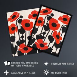 "Artery8 Simple Poppy Flowers in Bloom Graphic Design Framed Art Print in Red - Size: W12"" x H16""" - thumbnail 2
