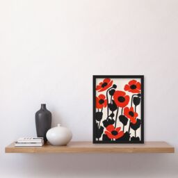 "Artery8 Simple Poppy Flowers in Bloom Graphic Design Framed Art Print in Red - Size: W12"" x H16""" - thumbnail 4