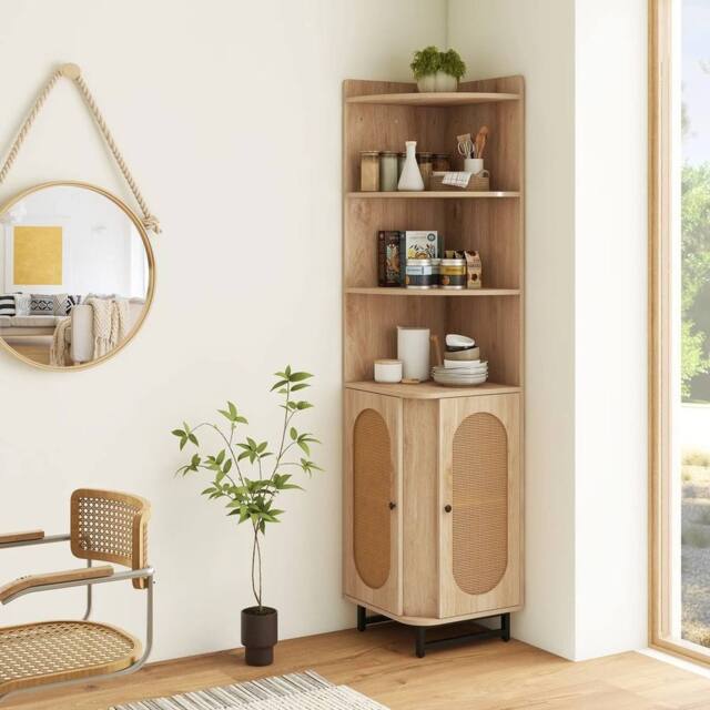FORGEVIO Space-saving Corner Shelf Bathroom PE Rattan Corner in Brown - image 1