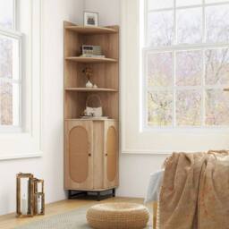 FORGEVIO Space-saving Corner Shelf Bathroom PE Rattan Corner in Brown - thumbnail 3