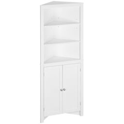 Kleankin Corner Bathroom Cabinet Freestanding Bathroom Storage Unit Open Shelves in White - thumbnail 2