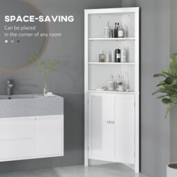 Kleankin Corner Bathroom Cabinet Freestanding Bathroom Storage Unit Open Shelves in White - thumbnail 4