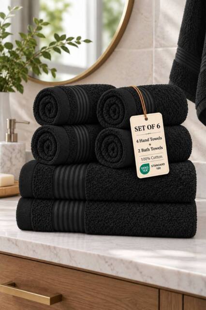 Pamposh 500 GSM Cotton Towels Set of 6 - Soft & Absorbent in Charcoal - image 1