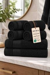Pamposh 500 GSM Cotton Towels Set of 6 - Soft & Absorbent in Charcoal