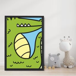 ARTZE Cute Cartoon Style Crocodile Framed Print SIZE: A3 with Black Frame in Bright Green - Size: A4 - thumbnail 2
