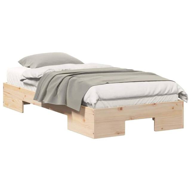 Berkfield Home Durable Floor Bed Frame with Storage Brown 90 x 190 cm Solid pine wood in Light Tan - image 1