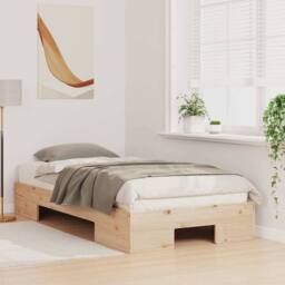 Berkfield Home Durable Floor Bed Frame with Storage Brown 90 x 190 cm Solid pine wood in Light Tan - thumbnail 4