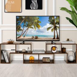Costway TV Stand for TVs up to 65 Inches Free Combination Adjustable TV Cabinet Center in Brown - thumbnail 3