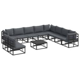 Berkfield Home Garden Sofa Set 11 pcs Black 70 x 70 x 32 cm Aluminium - thumbnail 7