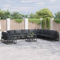 Berkfield Home Garden Sofa Set 11 pcs Black 70 x 70 x 32 cm Aluminium - thumbnail 2