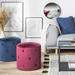 Wyld and Coco Chesterfield Round Tufted Velvet Pouffe - Navy in Blue - thumbnail 1