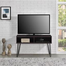 "Gr8 Home Retro TV Stand Rustic Wood Metal Table With Storage Shelves Up To 42"" in Dark Brown" - thumbnail 4