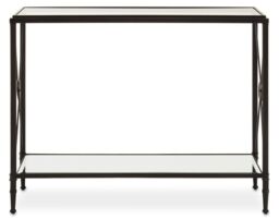 Orsina Black Finish Console Table, Sleek Two‑Tier Tempered Glass Top & Shelf, Minimalist Black Industrial Iron Frame - thumbnail 6