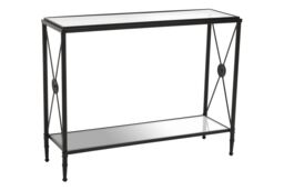 Orsina Black Finish Console Table, Sleek Two‑Tier Tempered Glass Top & Shelf, Minimalist Black Industrial Iron Frame - thumbnail 3