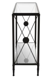 Orsina Black Finish Console Table, Sleek Two‑Tier Tempered Glass Top & Shelf, Minimalist Black Industrial Iron Frame - thumbnail 2