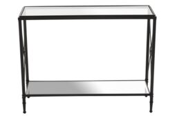 Orsina Black Finish Console Table, Sleek Two‑Tier Tempered Glass Top & Shelf, Minimalist Black Industrial Iron Frame - thumbnail 4