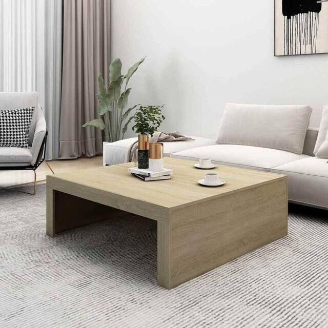 Berkfield Home Modern Coffee Table Sonoma Oak 100x100x35 cm Engineered Wood in Light Tan - Size: 100 x 100 x 35 cm - image 1