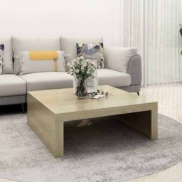 Berkfield Home Modern Coffee Table Sonoma Oak 100x100x35 cm Engineered Wood in Light Tan - Size: 100 x 100 x 35 cm - thumbnail 2