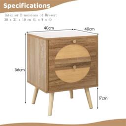 Kelvenix Rattan Nightstand Bohemian Style Side End Table in Brown - Size: 0.6m2 - thumbnail 2