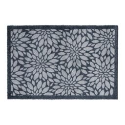 JVL Mega Doormat - 50x75cm, Flowers in Blue - Size: 75 cm x 150 cm - thumbnail 1