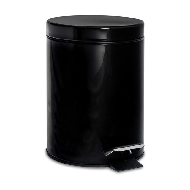 Harbour Housewares 3L Round Bathroom Pedal Bin - Stainless Steel Slim Rubbish Dustbin in Jet Black - image 1