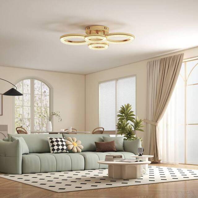 HOMCOM Modern 4-Ring Flush Mount Ceiling Light, LED Ceiling Light, Gold - image 1